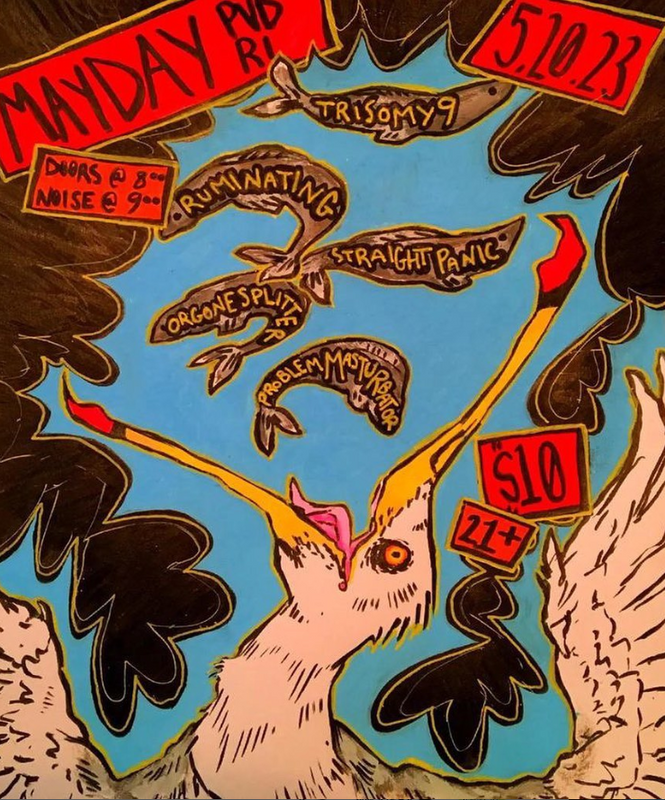 Flyer for 'Trisomy9, ruminating, Straight Panic, Orgonesplitter, Problem Masturbator'