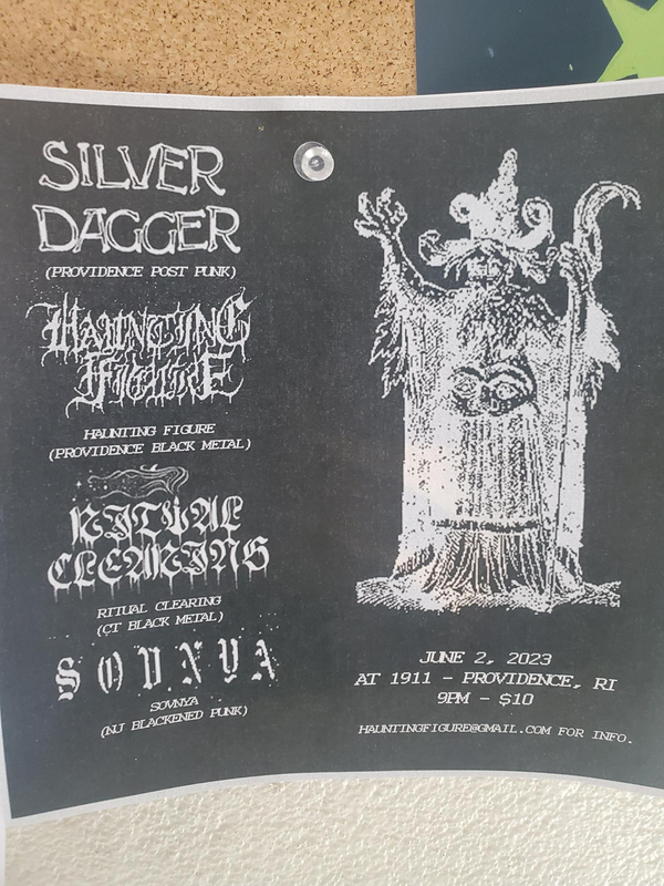 Flyer for 'Silver Dagger, Haunting Figure, Ritual Clearing, Sovnya'