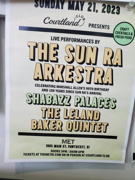 Flyer for 'The Sun Ra Arkestra, Shabazz Palaces, The leland Baker Quintet'