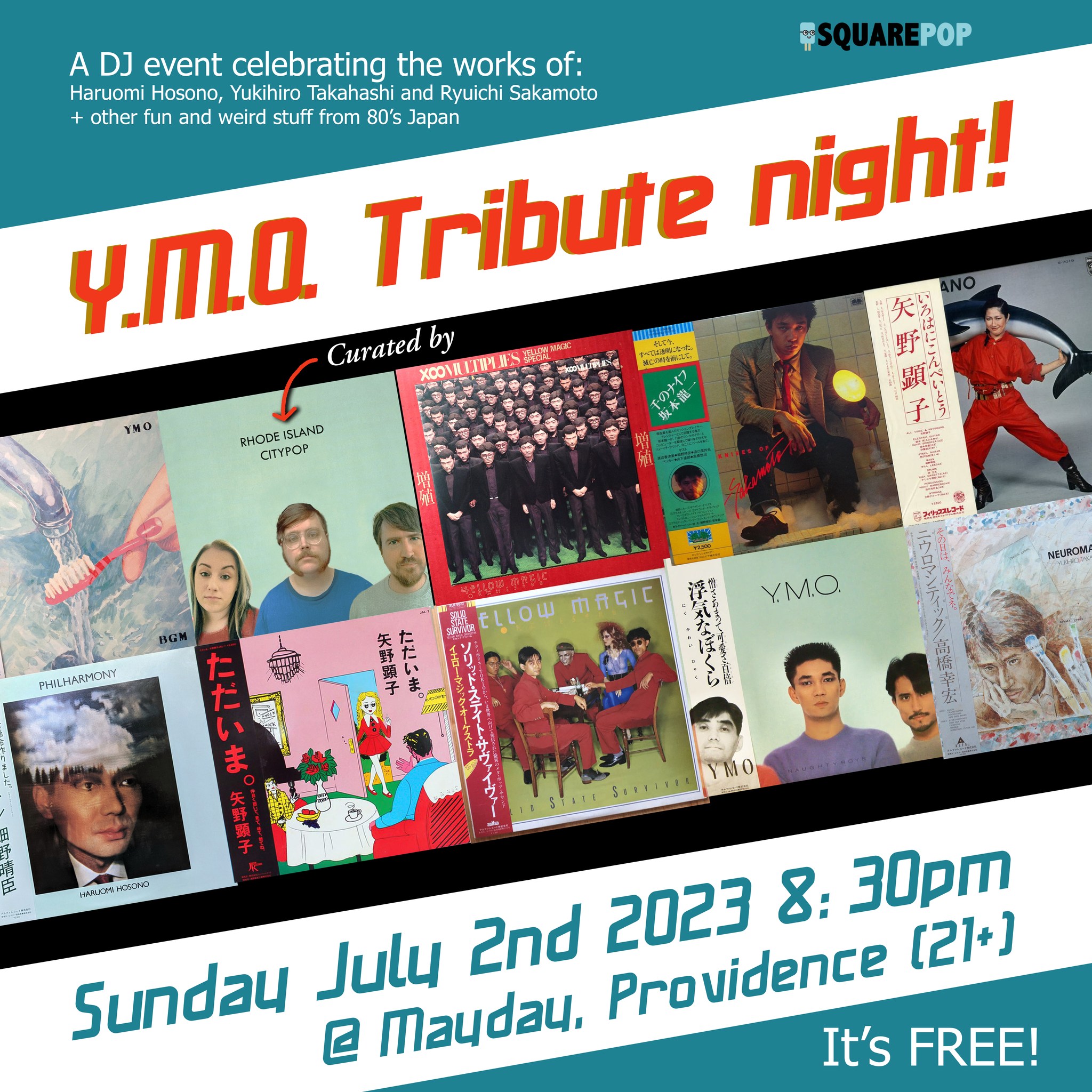 Flyer for 'Y.M.O. Tribute Night – By Rhode Island Citypop'