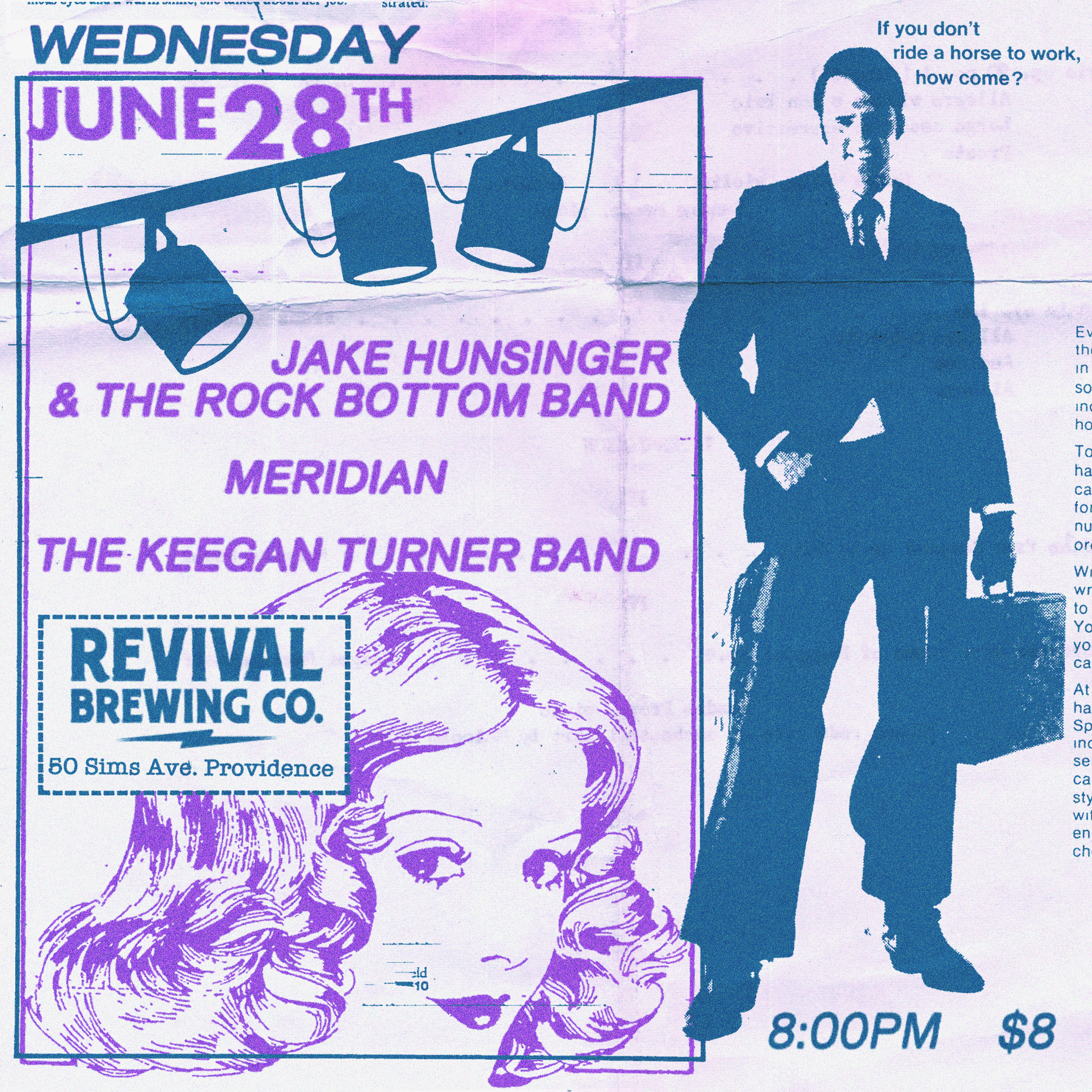 Flyer for 'Jake Hunsinger & The Rock Bottom Band / Meridian / The Keegan Turner Band'