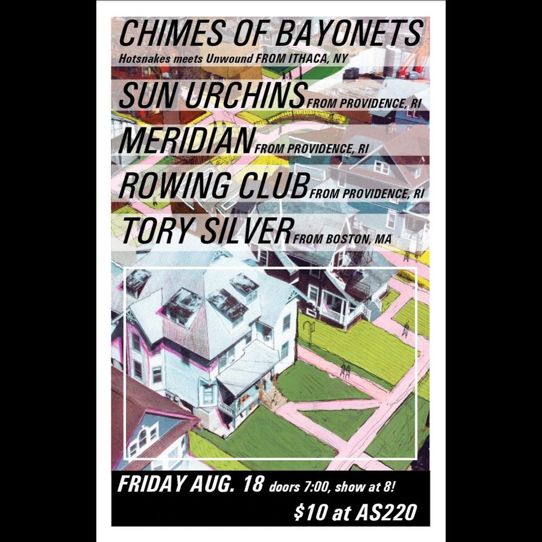 Flyer for 'Chimes of Bayonets / Sun Urchins / Meridian / Rowing Club / Tory Silver'