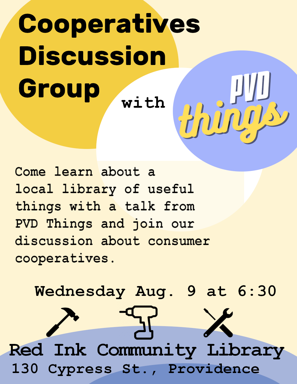 Flyer for 'Cooperatives & Socialism with PVD Things'