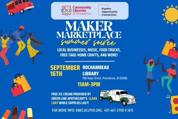 Flyer for 'Fall Maker Marketplace at Rochambeau Library'