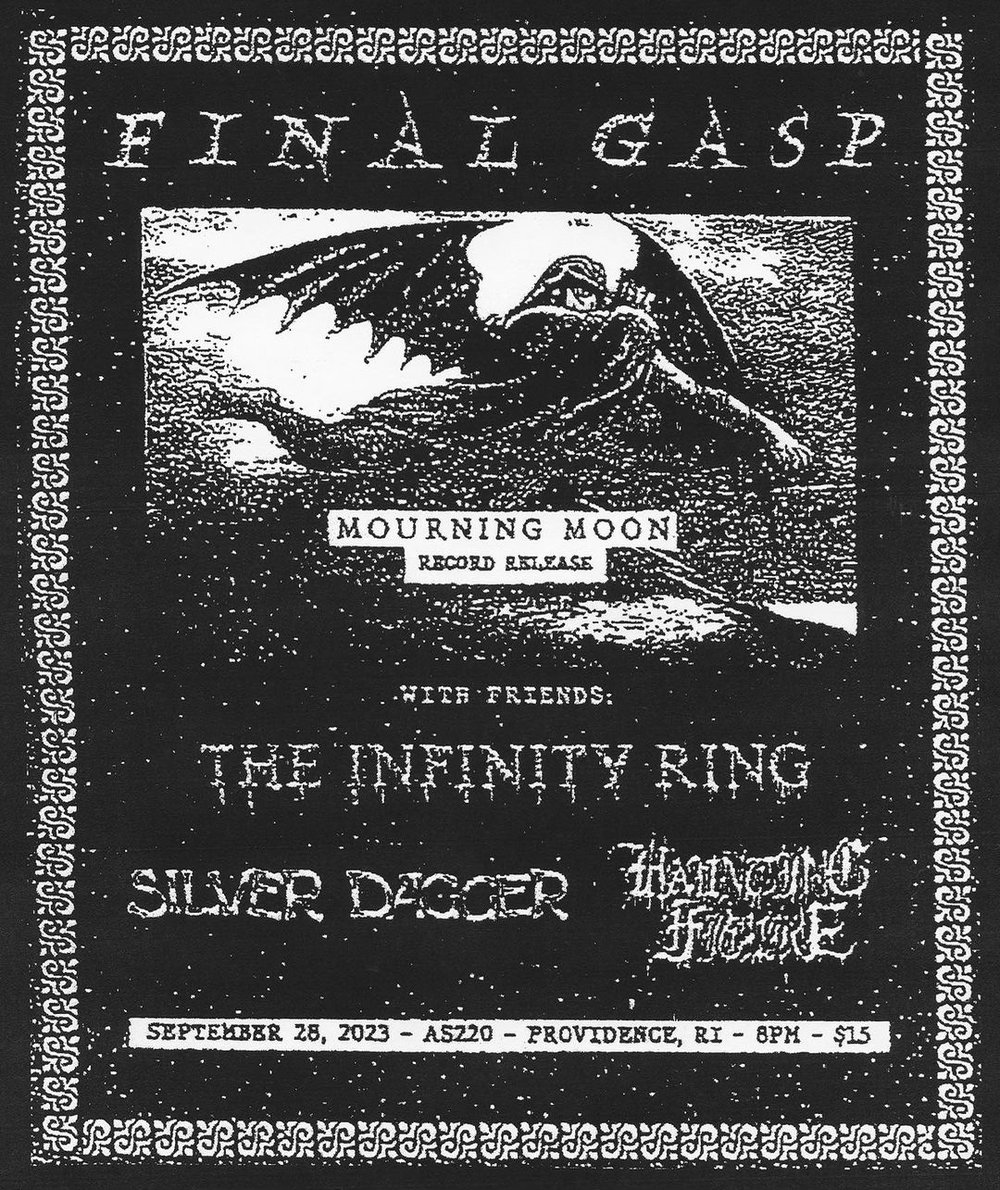 Flyer for 'Final Gasp, The Infinity Ring, Silver Dagger, Haunting Figure'