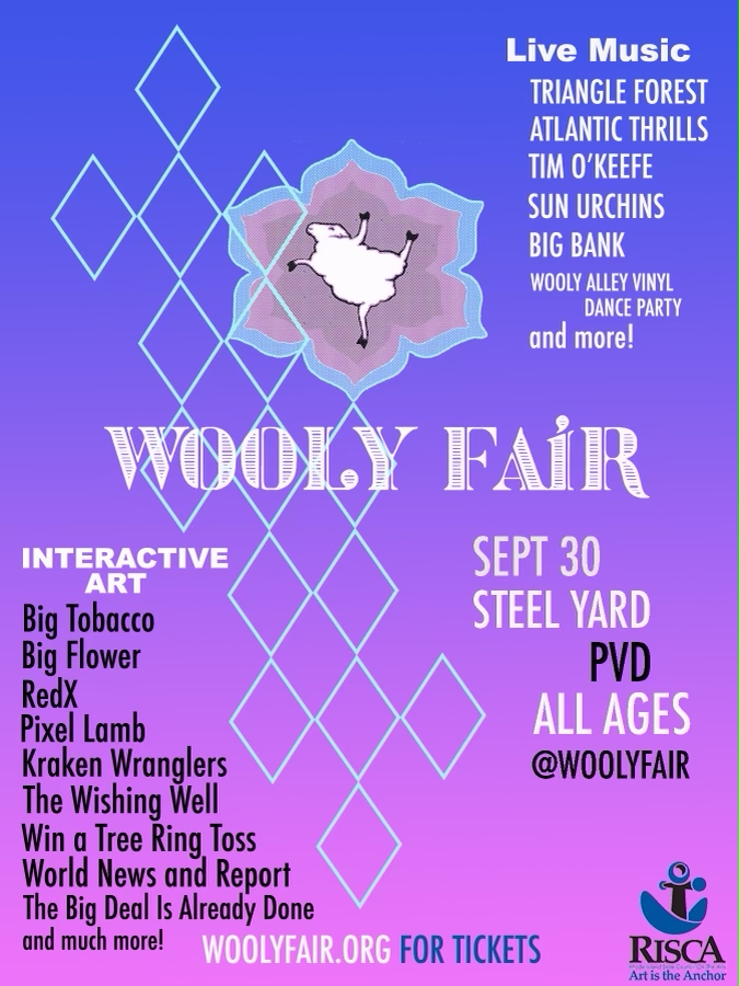 Flyer for 'Wooly Fair: Sun Urchins / Big Bank / Tim O’Keefe / Atlantic Thrills / Extraordinary Rendition Band / Triangle Forest'