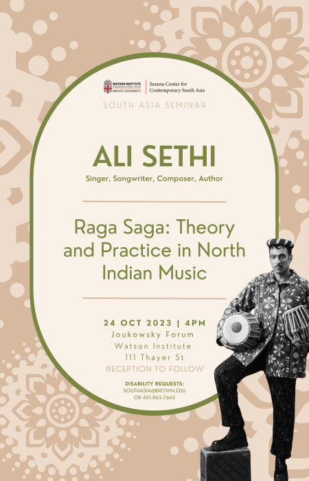 Flyer for 'Ali Sethi: Theory and Practice of North Indian Music'