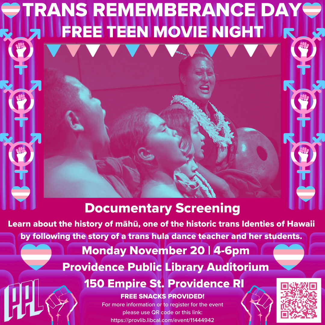 Flyer for 'Teen Movie Night, Documentary Screening in honor of Trans Remembrance Day'