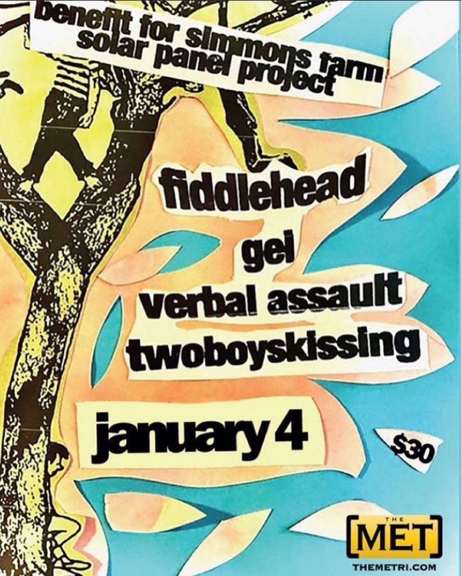 Flyer for 'fiddlehead, gel, verbal assault, twoboyskissing'