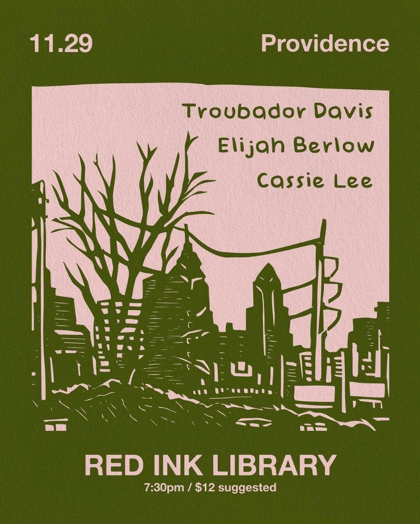 Flyer for 'Elijah Berlow with Troubador Davis and Cassie Lee'