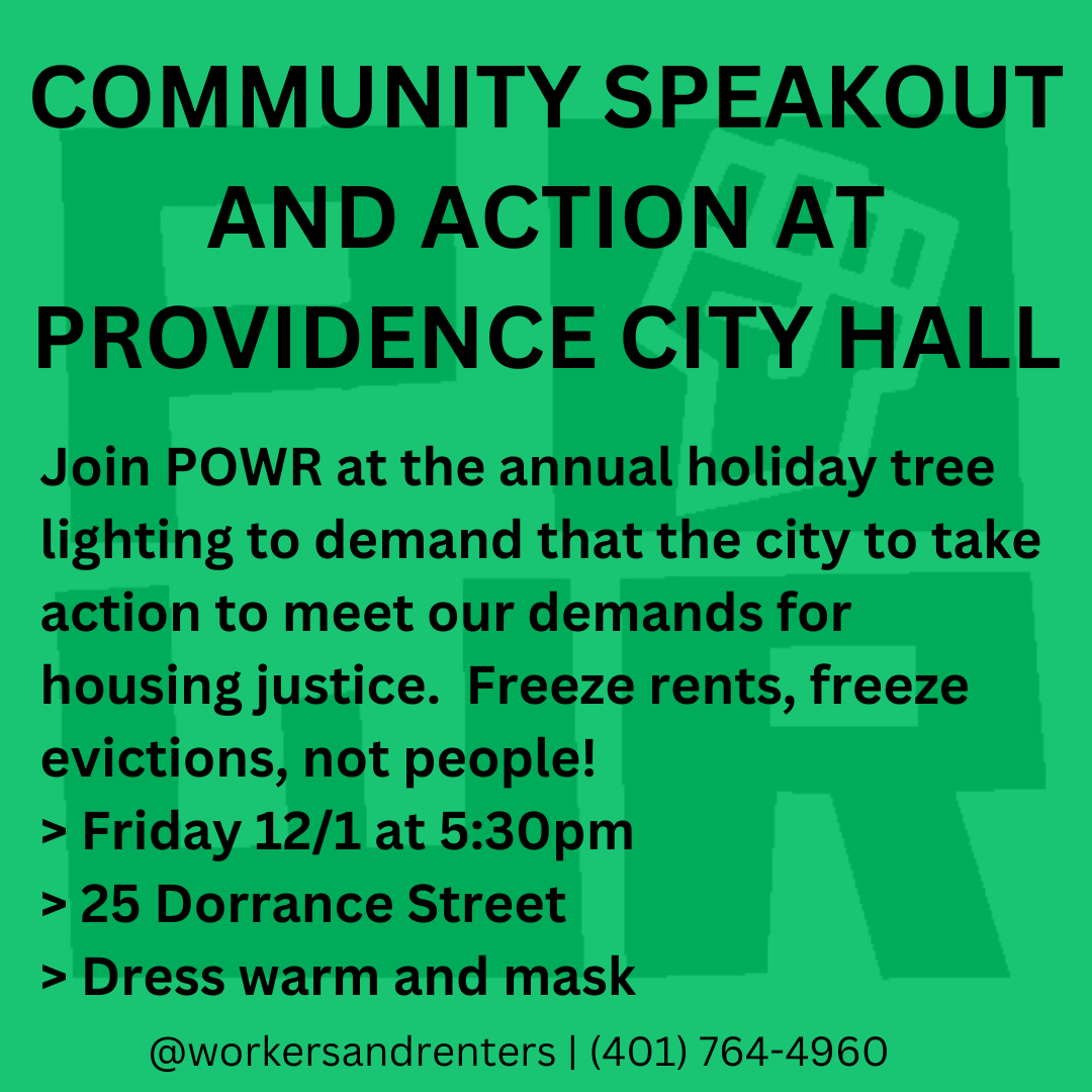 Flyer for '“Freeze Rents Not People” Community Speakout and Action'