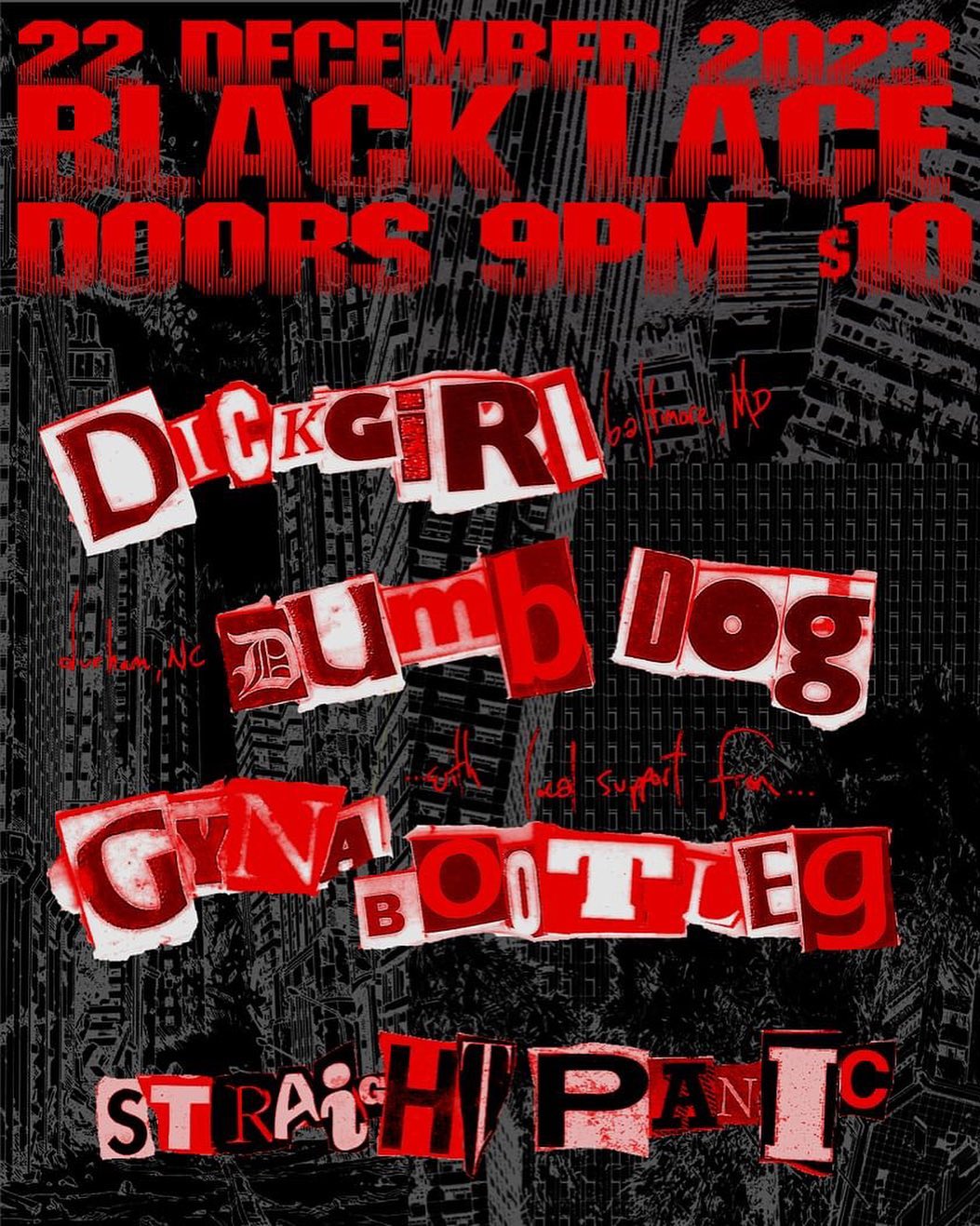 Flyer for 'DICKGIRL / DUMB DOG / GYNA BOOTLEG / STRAIGHT PANIC'