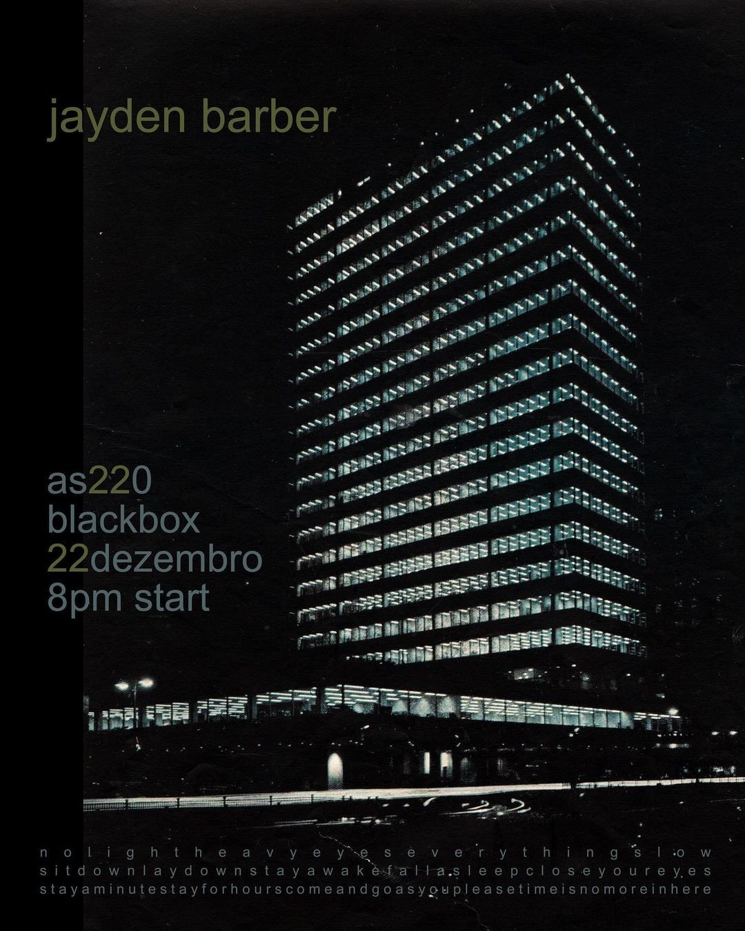 Flyer for 'Jayden Barber: Drop-in Ambient'