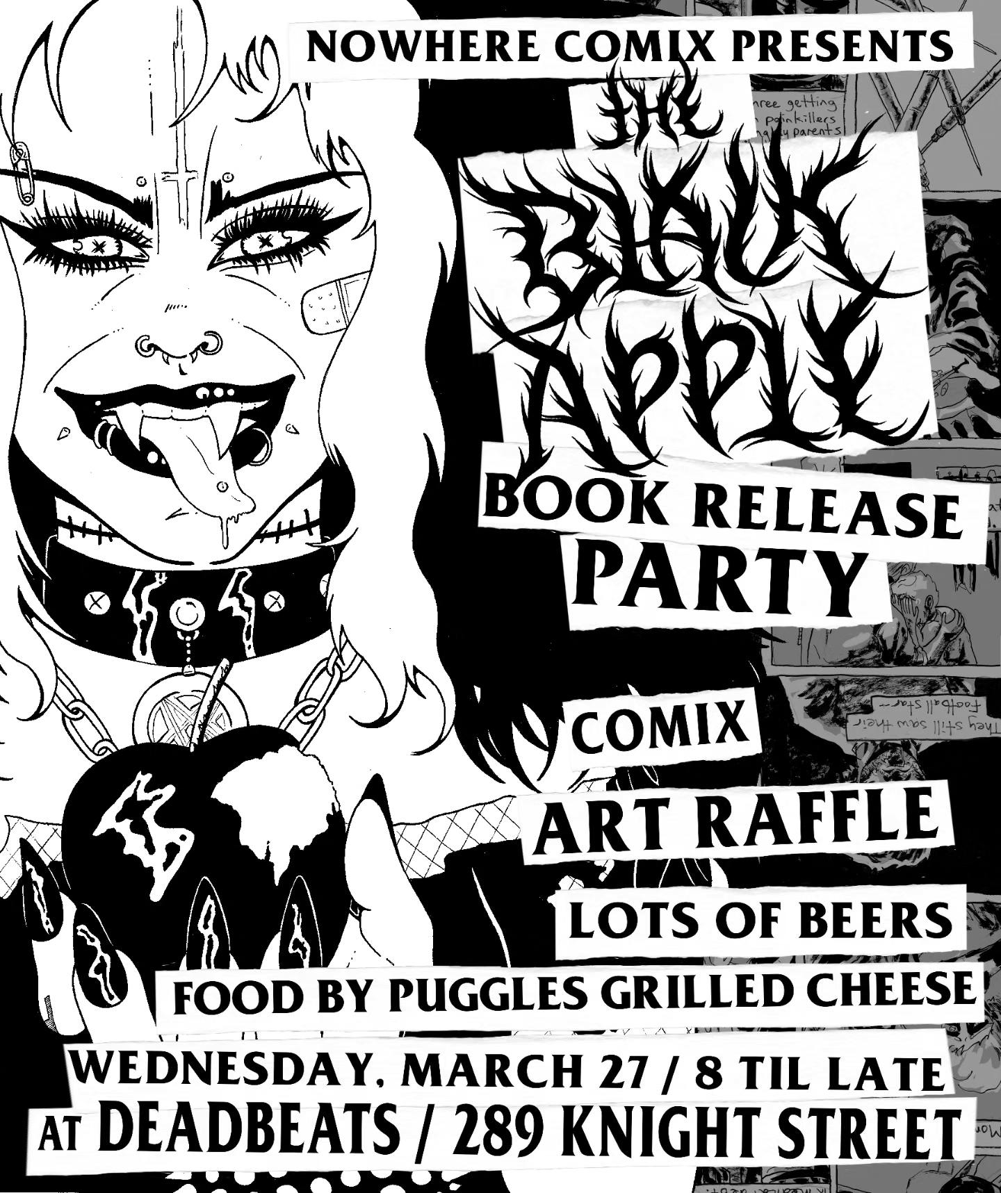 Flyer for 'COMIC BOOK RELEASE PARTY! THE BLACK APPLE VOLUME 2'