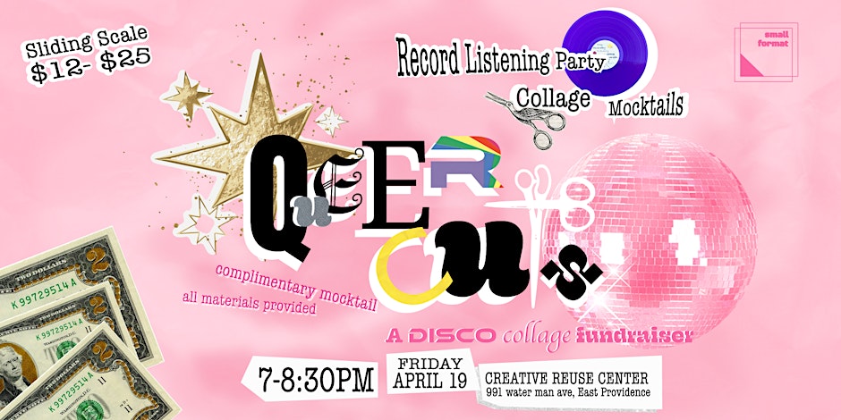 Flyer for 'Queer Cuts: A Disco Collage Fundraiser'