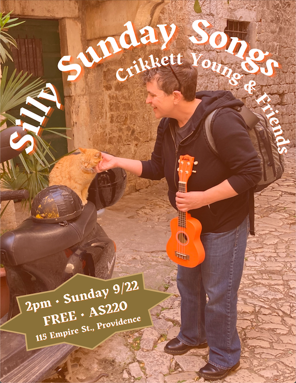 Flyer for 'Silly Sunday Songs – Crikkett Young & Friends'