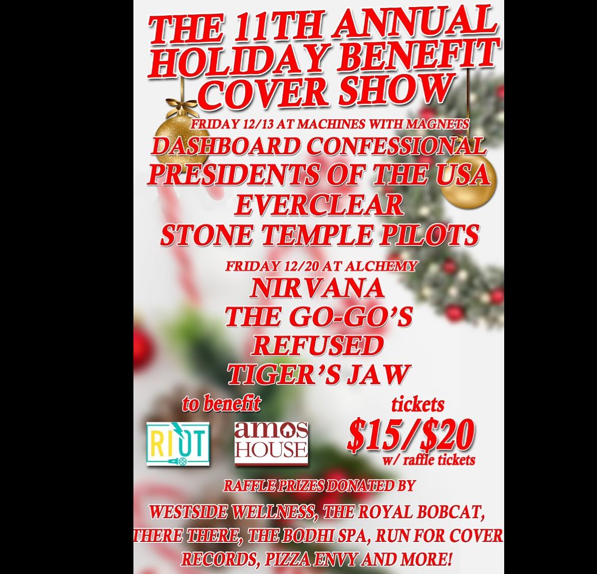 Flyer for 'The 11th Annual Holiday Benefit Cover Show (second night)'