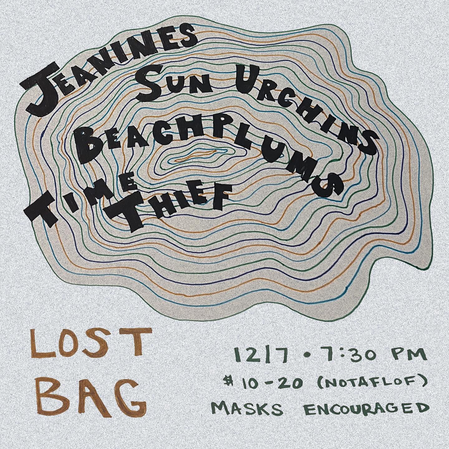 Flyer for 'Jeanines // Sun Urchins // Beach Plums // Time Thief'