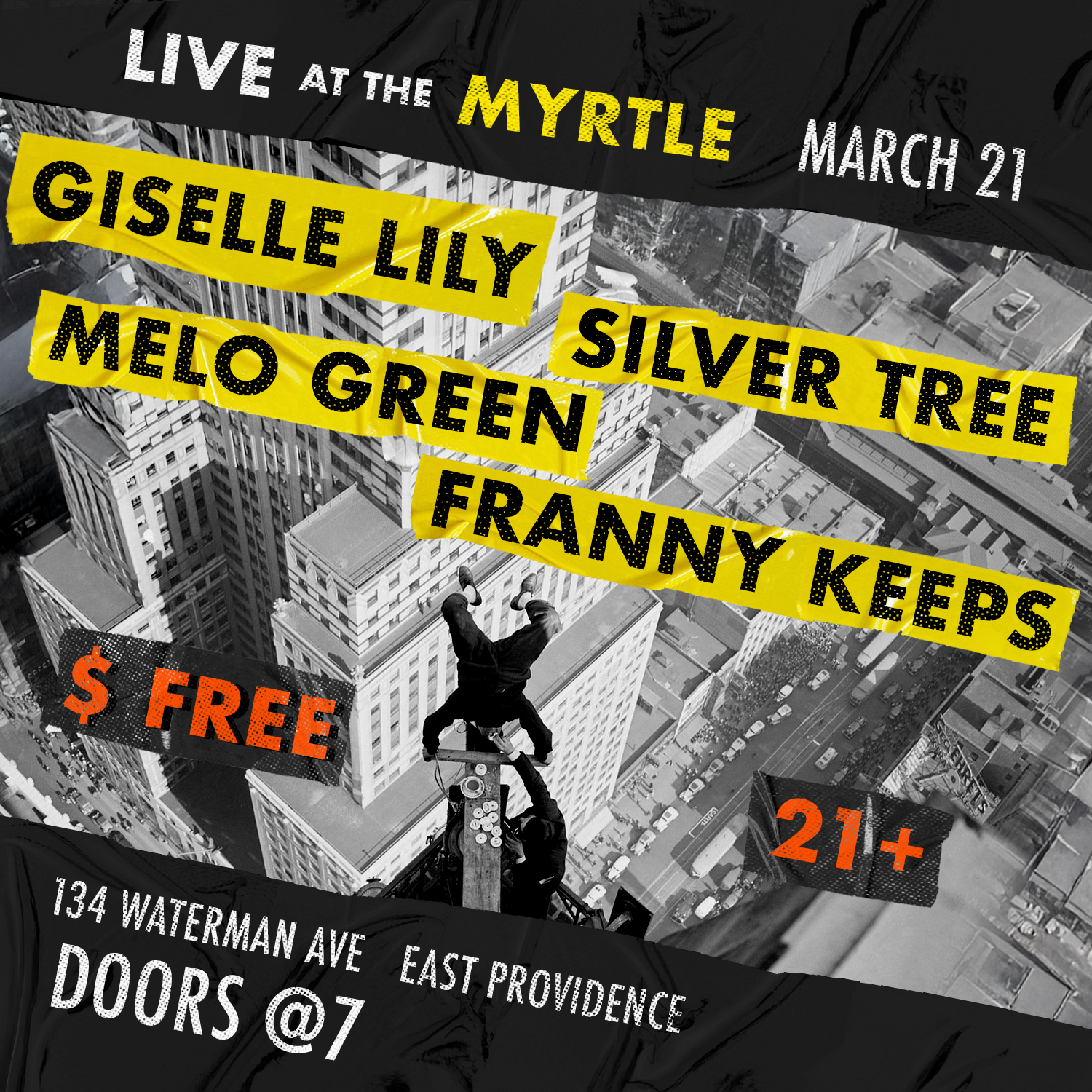 Flyer for 'Giselle Lily, Silver Tree, Melo Green, Franny Keeps'