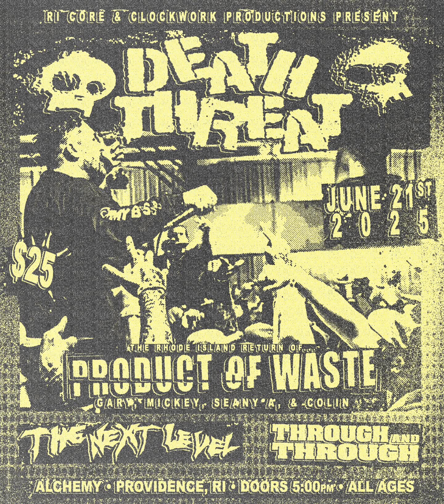 Flyer for 'DEATH THREAT // PRODUCT OF WASTE // THE NEXT LEVEL // THROUGH AND THROUGH'