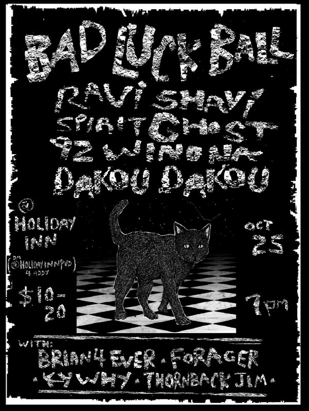 Flyer for 'Ravi Shavi, Spirit Ghost, Dakou Dakou, 92 Winona, and more'