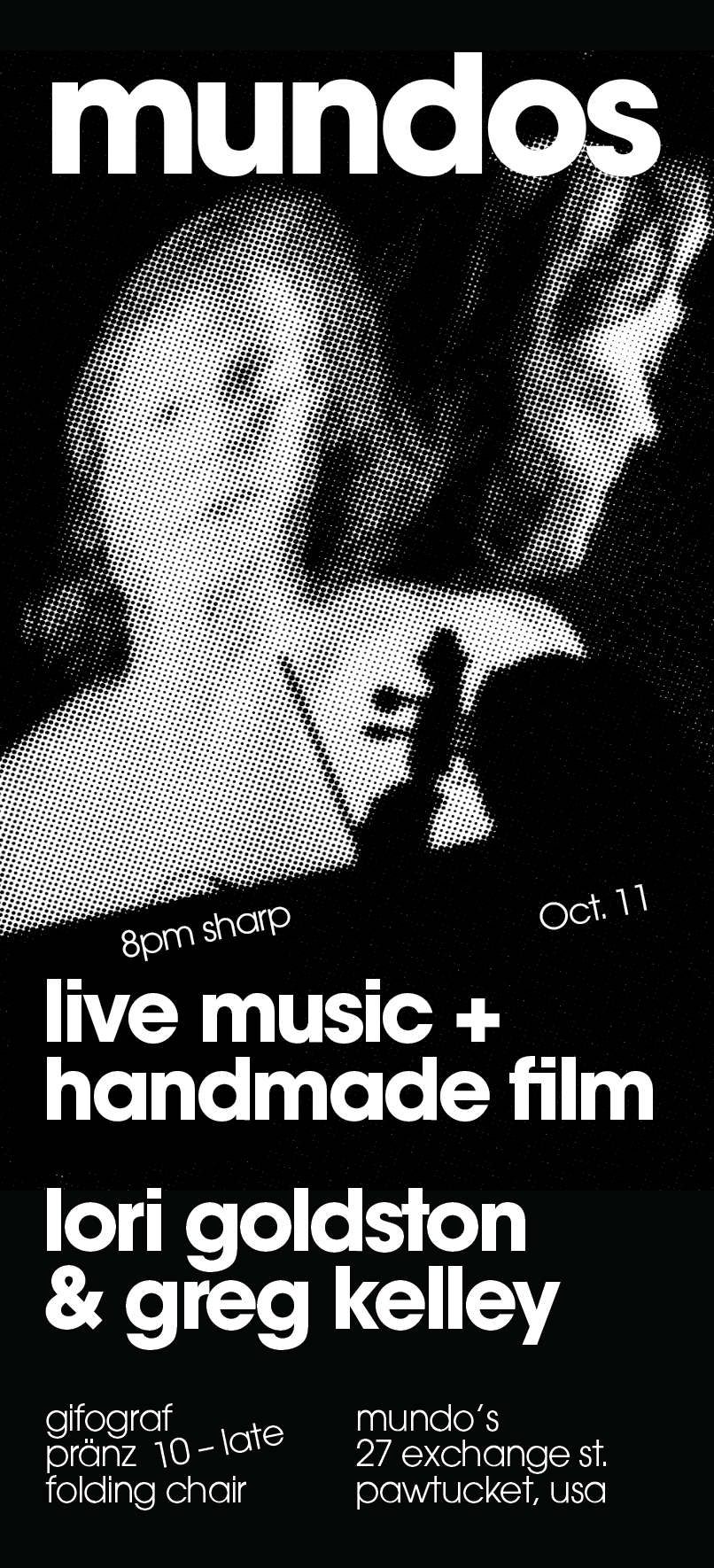 Flyer for 'Frankie Mundo Presents…Live Music & Handmade Film'