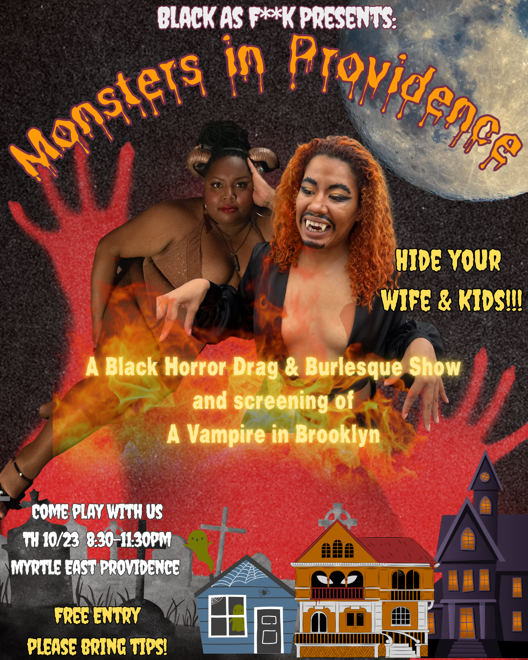Flyer for 'Black As F**K presents: Monsters in Providence'