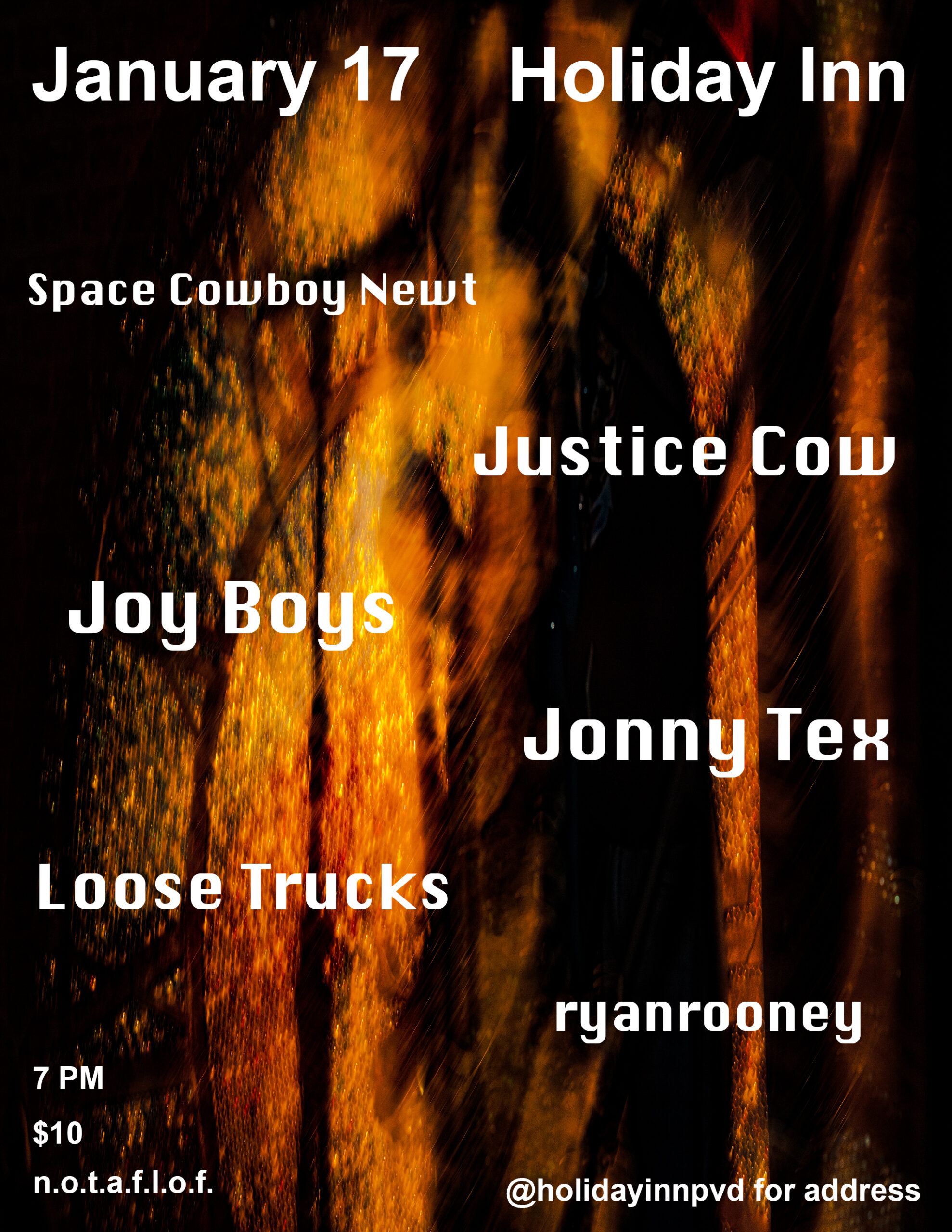Flyer for 'Space Cowboy Newt / Justice Cow / Joy Boys / Jonny Tex / Loose Trucks / Ryanrooney'