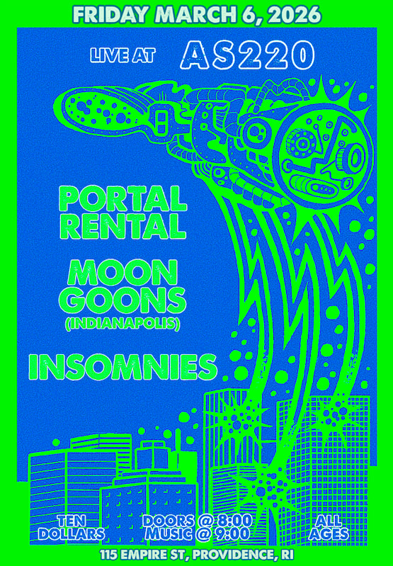 Flyer for 'Moon Goons (IN), Portal Rental, Insomnies, Attercop Attercop'