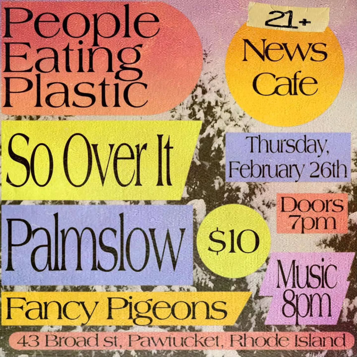 Flyer for 'People Eating Plastic // So Over It // Palmslow // Fancy Pigeons'