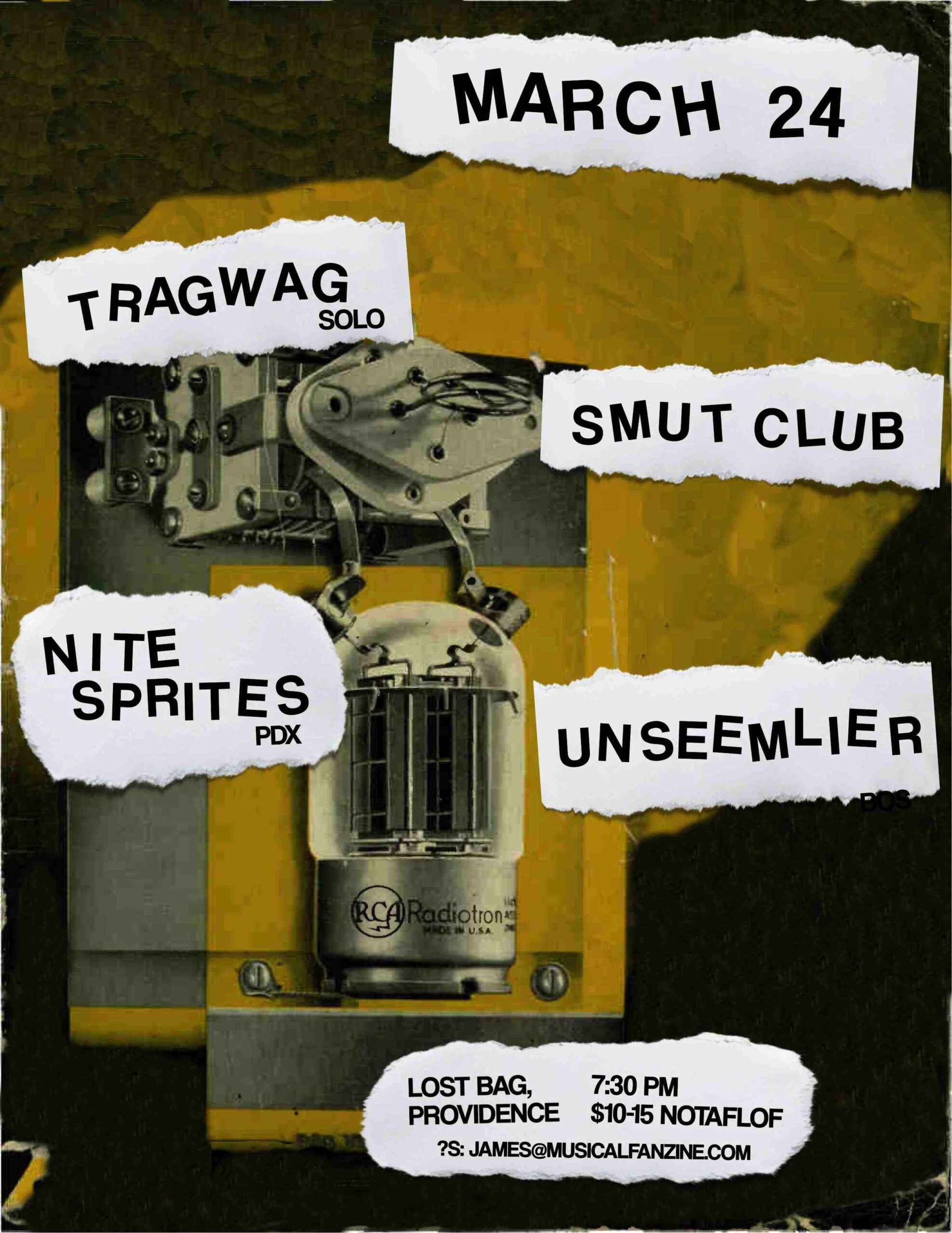 Flyer for 'TRAGWAG // Unseemlier (BOS) // Nite Sprites (PDX) // Smut Club'
