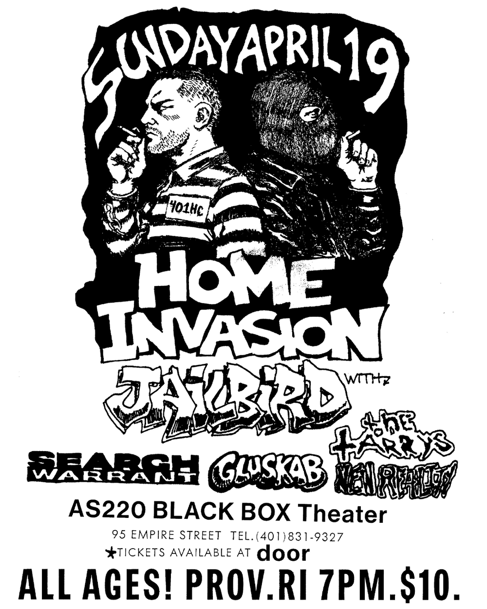Flyer for 'Home Invasion + Jailbird + Search Warrant + Gluskab + The Tarrys + New Reality'