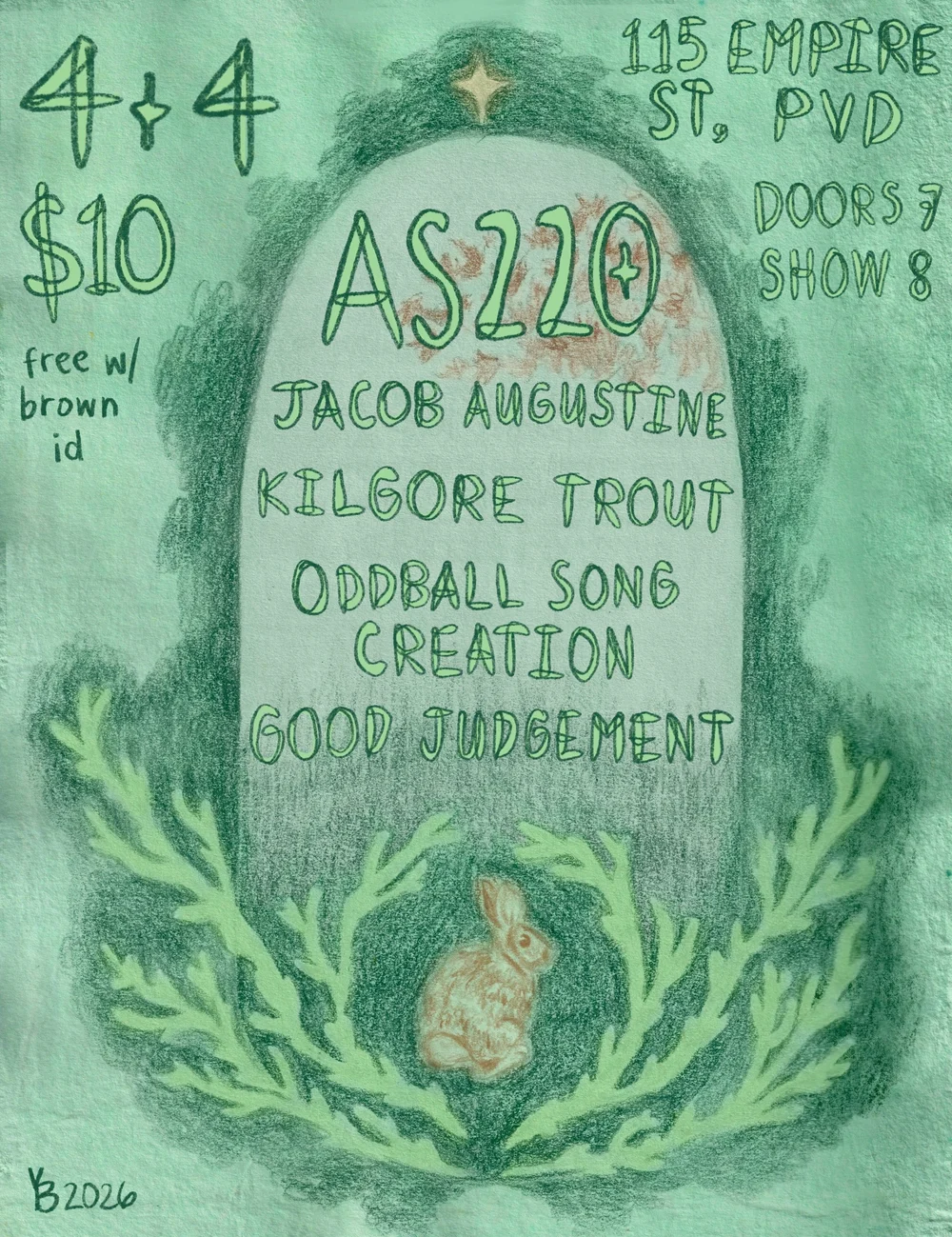 Flyer for 'Jacob Augustine + Kilgore Trout + Oddball Song Creation + Good Judgement'