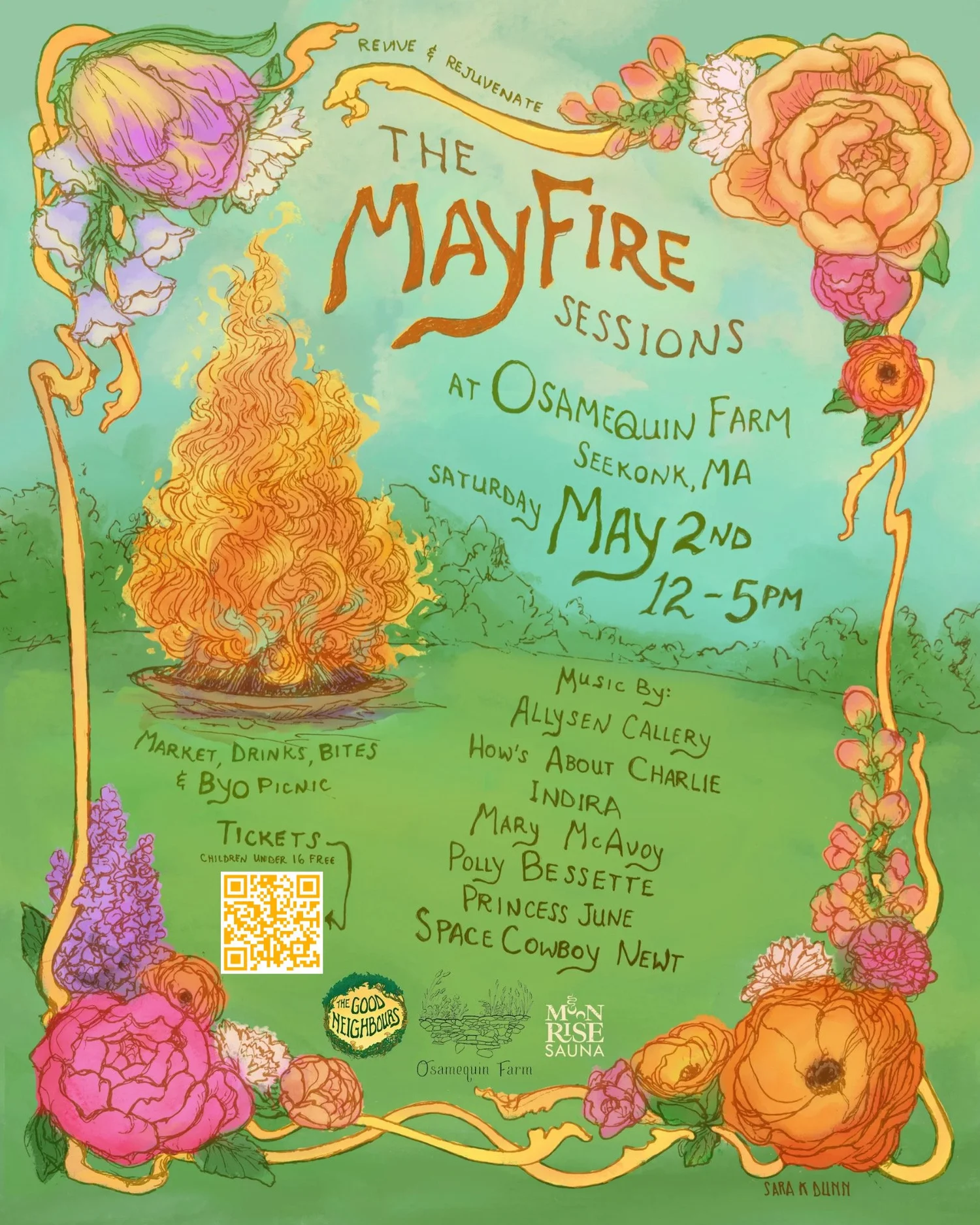 Flyer for 'MayFire Sessions at Osamequin Farm'