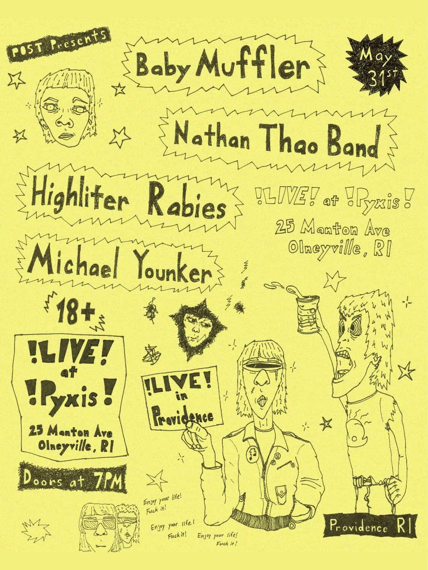 Flyer for 'Baby Muffler // Nathan Thao Band // Highliter Rabies // Michael Younker'