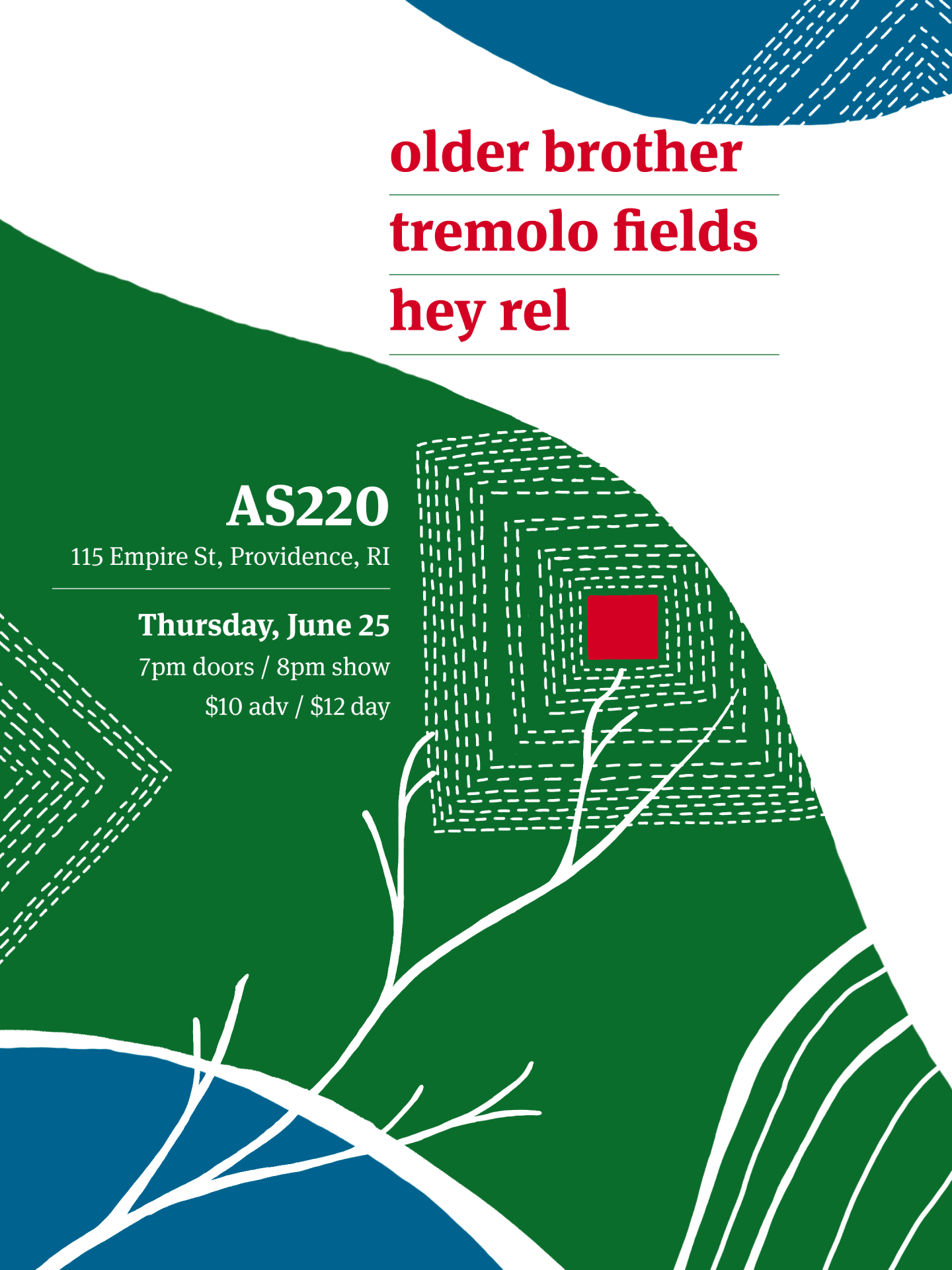 Flyer for 'Tremolo Fields, Older Brother, Hey Rel'