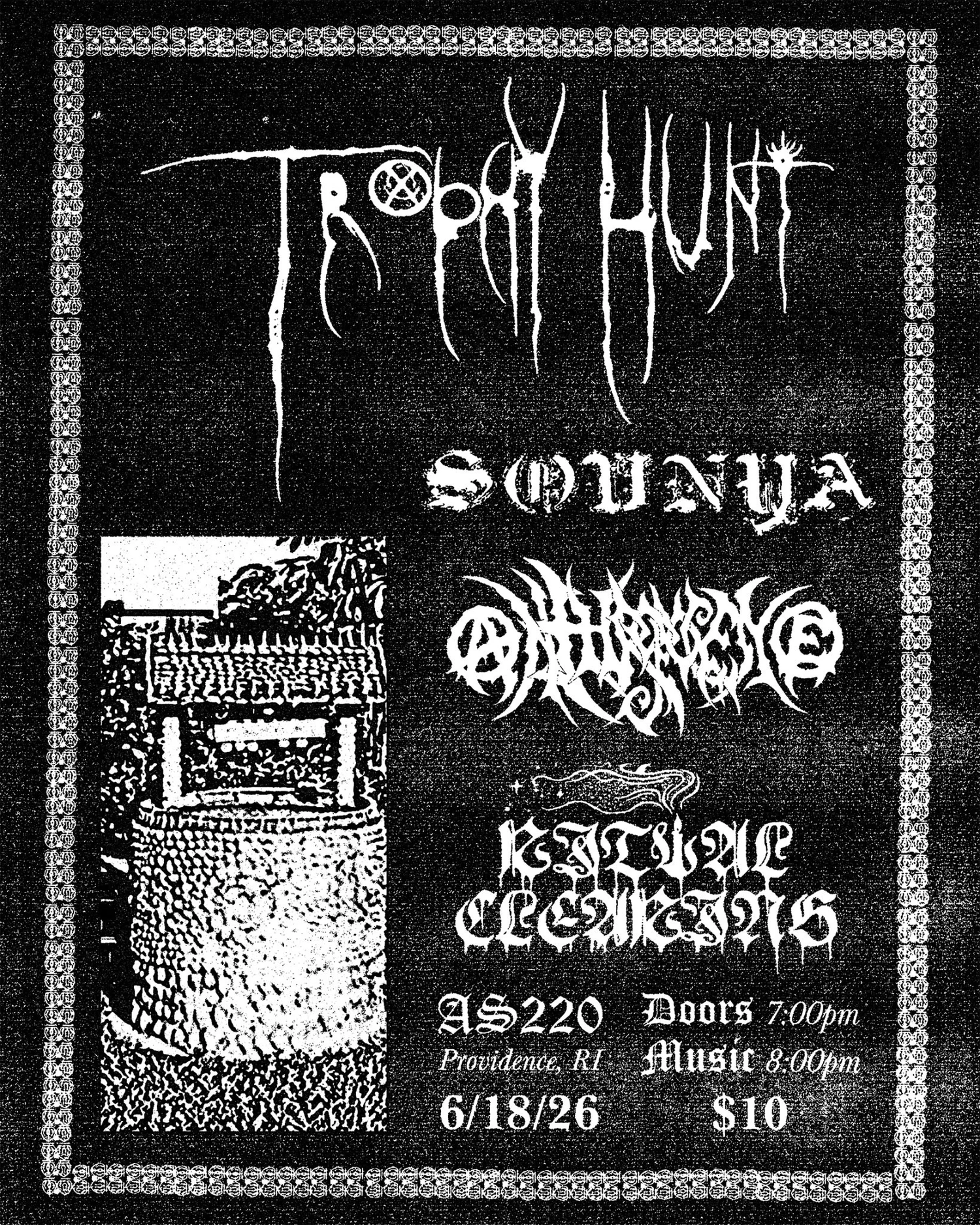 Flyer for 'Trophy Hunt, Sovnya, Anthropocene, Ritual Clearing'