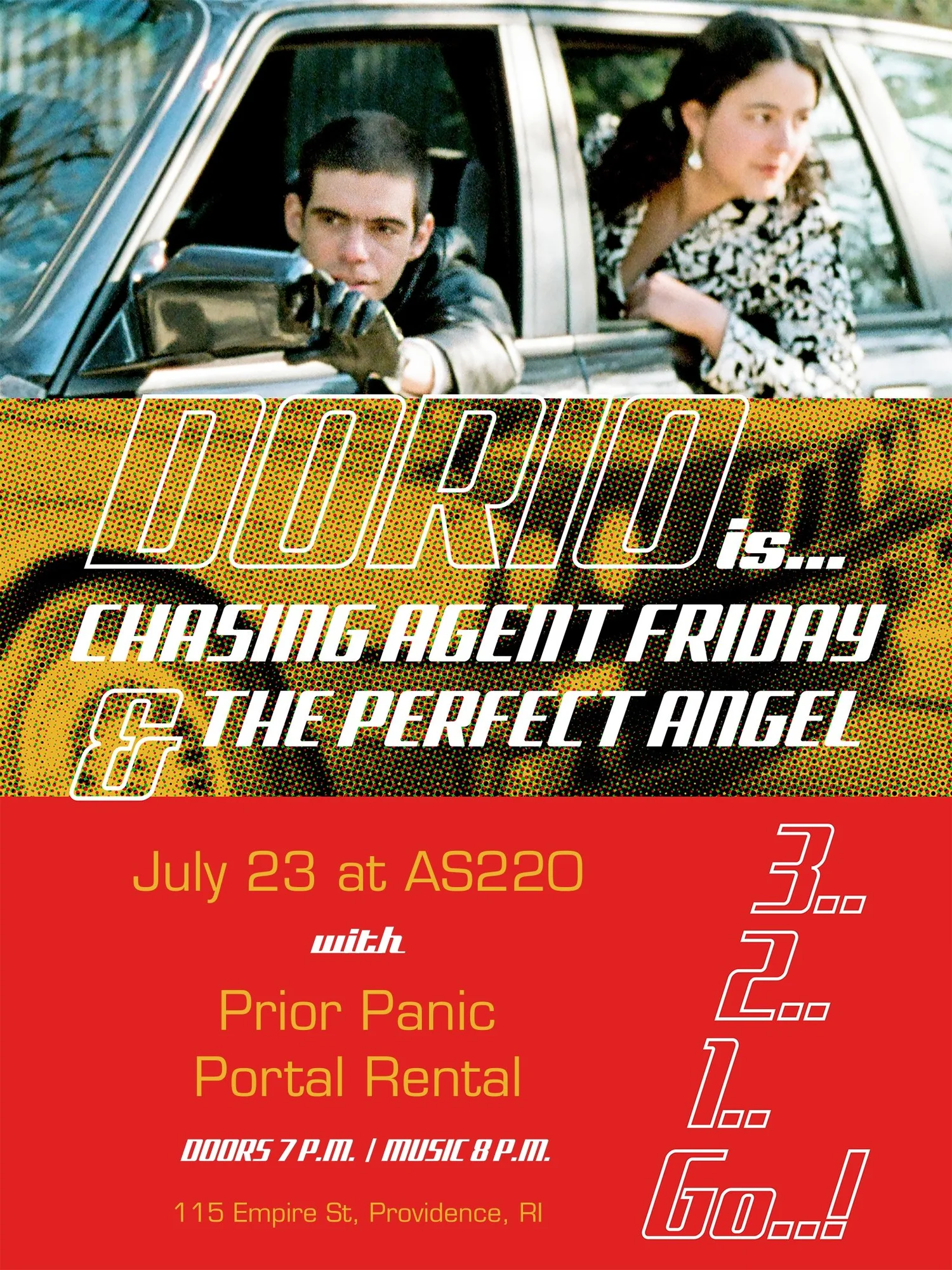Flyer for 'Dorio, Prior Panic, Portal Rental'