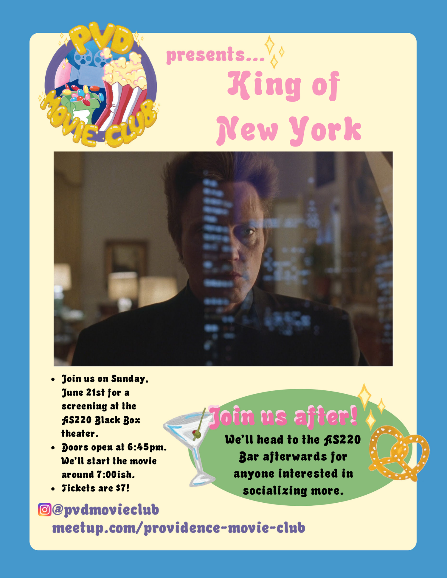 Flyer for 'PVD Movie Club presents: King of New York'