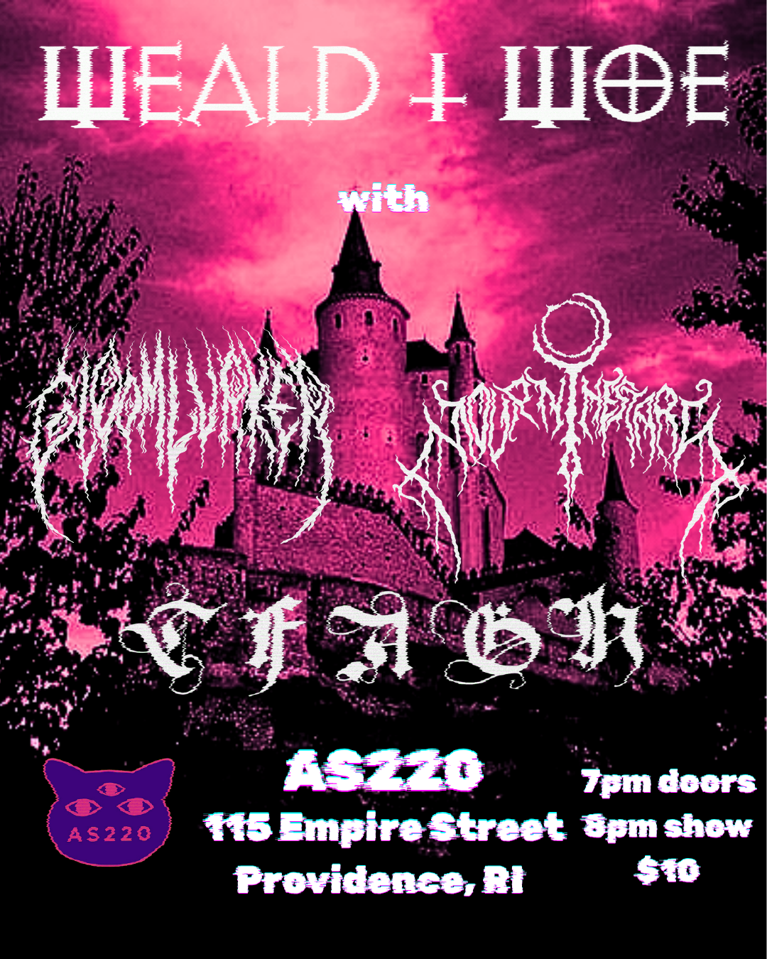 Flyer for 'Weald & Woe, Gloomlurker, Mourn the Stars, Tears from a Grieving Heart'