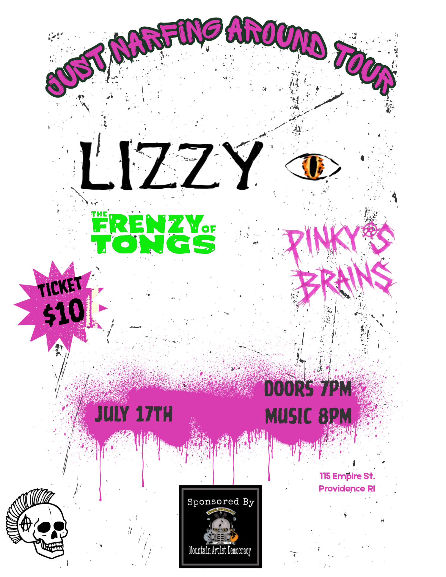 Flyer for 'The Frenzy of Tongs, Lizzy, Pinky’s Brains'