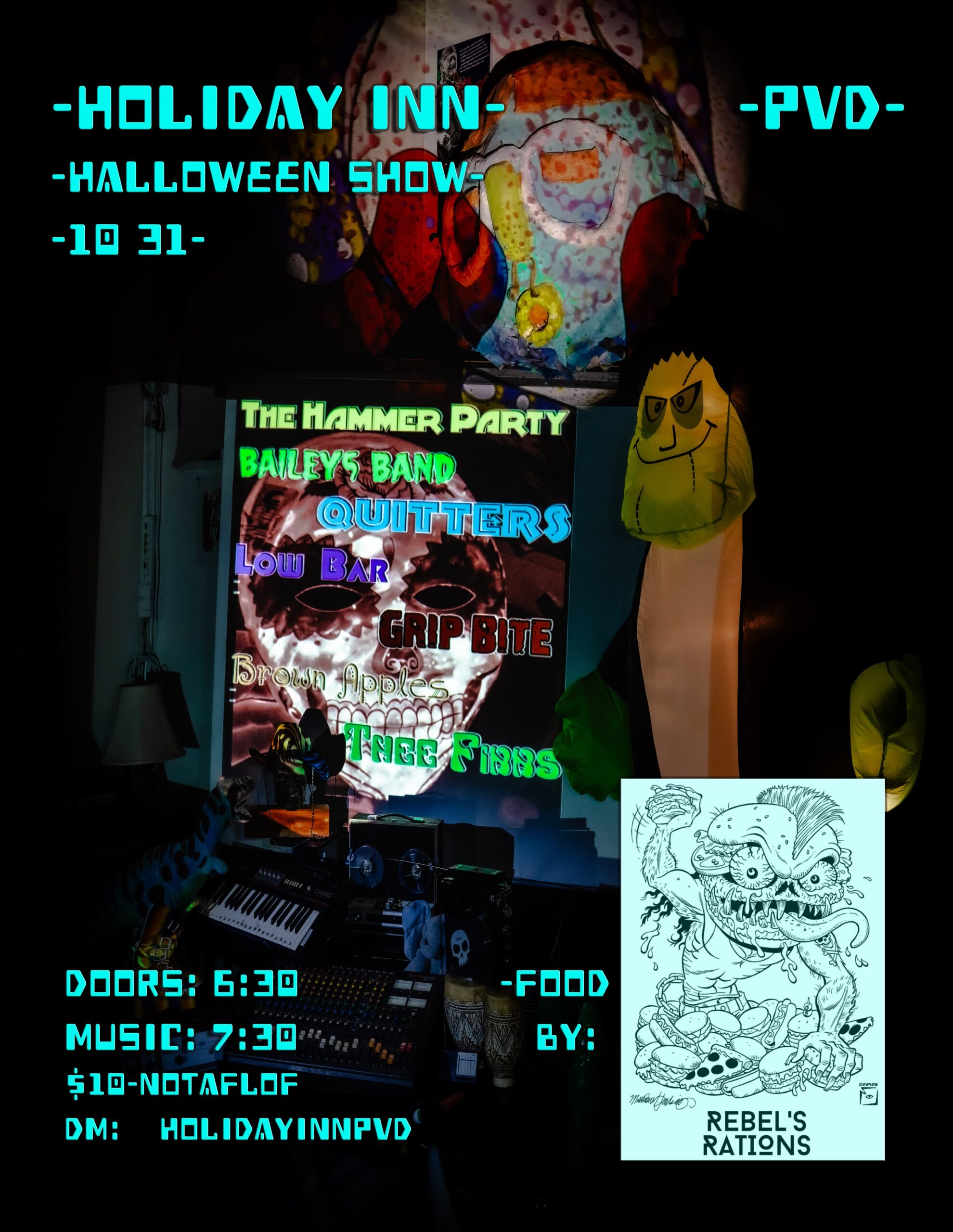 Flyer for 'The Hammer Party // Baileys Band // Quitters // Low Bar // Grip Bite // Brown Apples // Thee Fibbs'