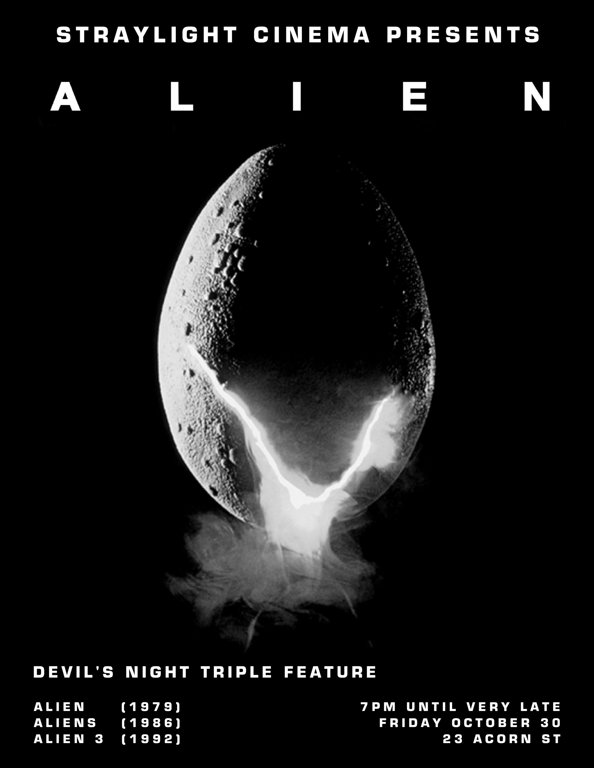 Flyer for 'Devil’s Night Movies: ALIEN Triple Feature'